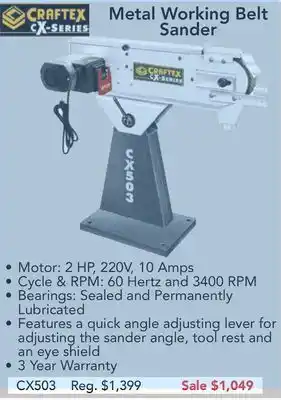 Busy Bee Tools Craftex cx series metal working belt sander offer