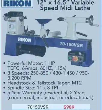 Busy Bee Tools Rikon 12" x 16.5" variable speed midi lathe offer