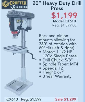 Busy Bee Tools 20" heavy duty drill press offer