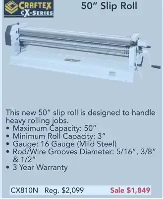 Busy Bee Tools Craftex cx series 50" slip roll offer