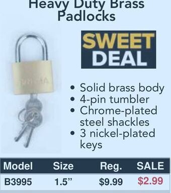 Busy Bee Tools Heavy duty brass padlocks offer