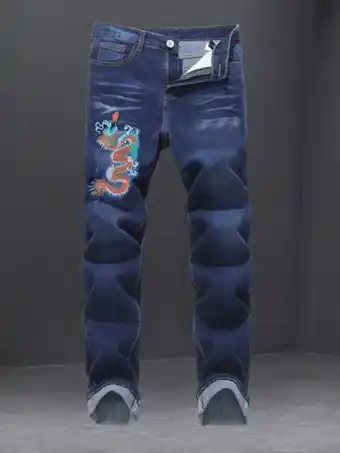 SheIn Romwe guys dragon embroidery jeans offer