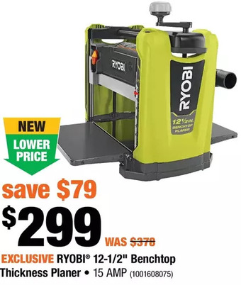 Home Depot Ryobi 12-1/2" benchtop thickness planer offer