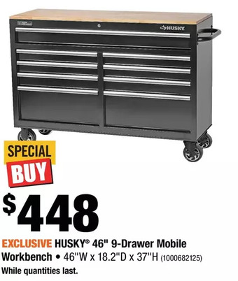 Home Depot Husky 46" 9-drawer mobile workbench offer
