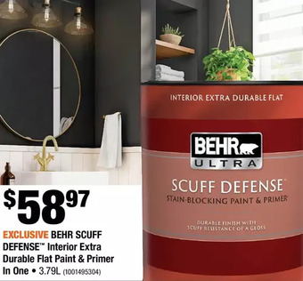 Home Depot Behr scuff defense interior extra durable flat paint & primer in one offer