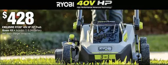 Home Depot Ryobi 40v hp 20" push mower kit offer