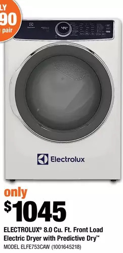 Home Depot Electrolux 8.0 cu. ft. front load electric dryer with predictive dry offer