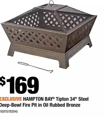 Home Depot Hampton bay tipton 34" steel deep-bowl fire pit in oil rubbed bronze offer
