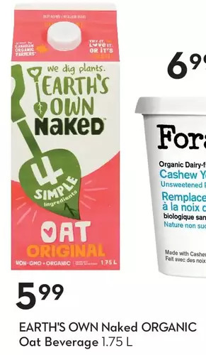 Sobeys Earth's own naked organic oat beverage offer