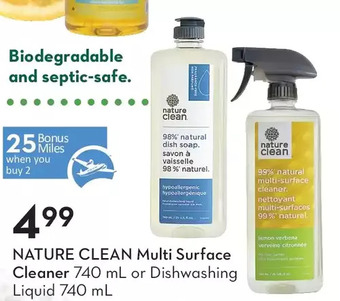 Sobeys Nature clean multi surface cleaner or dishwashing liquid offer