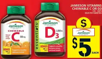 Food Basics Jamieson vitamins chewable c or d3 offer
