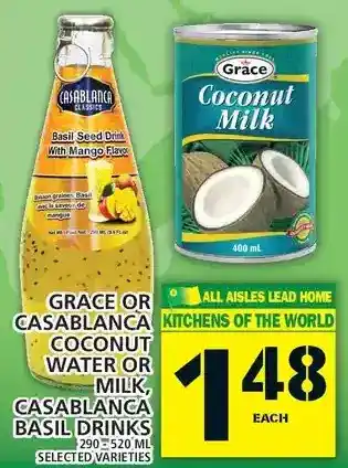 Food Basics Grace or casablanca coconut water or milk offer