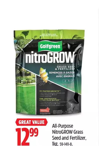 Canadian Tire Golfgreen all-purpose nitrogrow grass seed and fertilizer offer