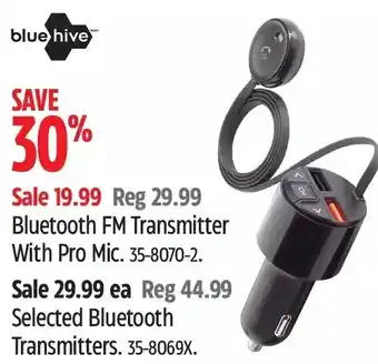 Canadian Tire Bluehive bluetooth fm transmitter with pro mic | bluetooth transmitters offer