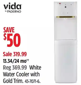 Canadian Tire Vida paderno white water cooler with gold trim offer