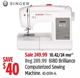 Canadian Tire Singer 6180 brilliance computerized sewing machine offer