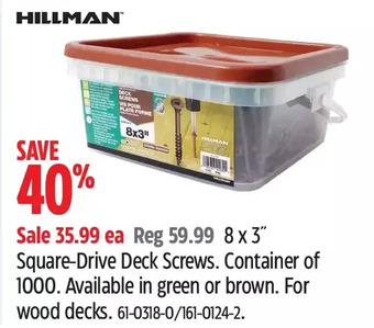 Canadian Tire Hillman 8 x 3" square-drive deck screws offer