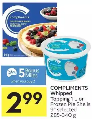 Foodland Compliments whipped topping or frozen pie shells 9" offer