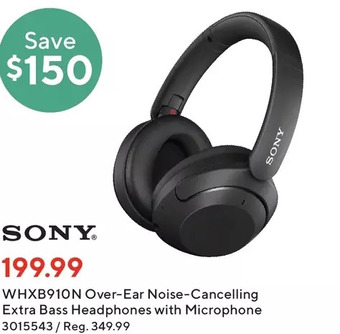 Staples Sony whxb910n over-ear noise-cancelling extra bass headphones with microphone offer