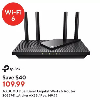 Staples Tp-link ax3000 dual band gigabit wi-fi 6 router offer