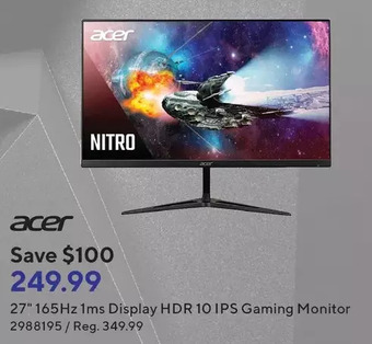 Staples Acer 27" 165hz 1ms display hdr 10 ips gaming monitor offer