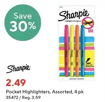 Staples Sharpie pocket highlighters offer