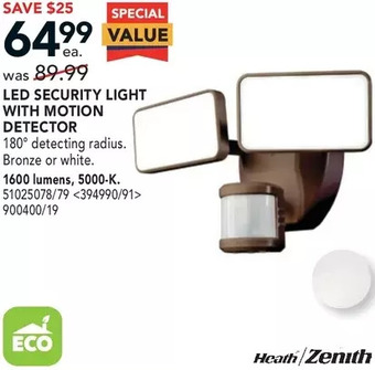 Lowe's Heath zenith led security light with motion detector 1600 lumens, 5000-k offer