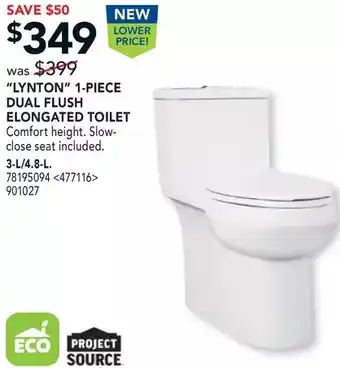 Lowe's Project source "lynton" 1-piece dual flush elongated toilet 3-l/4.8-l offer