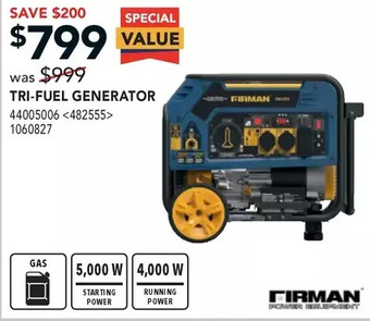 RONA Firman tri-fuel generator offer