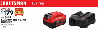 RONA Craftsman 4-a battery and charger starter kit offer