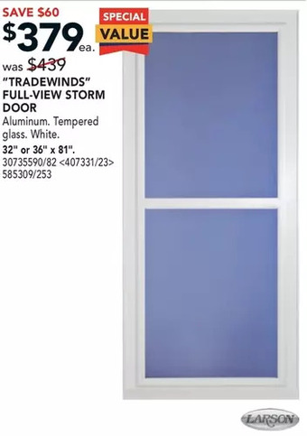 RONA Larson "tradewinds" full-view storm door offer
