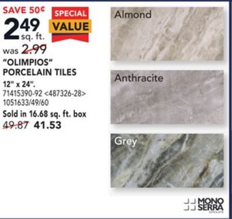 Lowe's Mono serra "olimpios" porcelain tiles, 12" x 24" offer