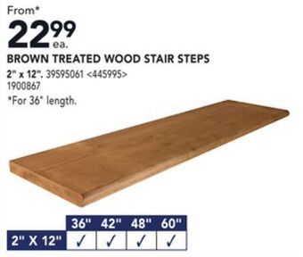 Lowe's Brown treated wood stair steps 2" x 12" offer