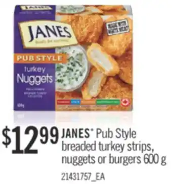 Independent Grocer Janes* pub style breaded turkey strips, nuggets or burgers, 600 g offer