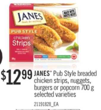 Independent Grocer Janes* pub style breaded chicken strips, nuggets, burgers or popcorn, 700 g offer