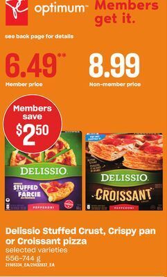Loblaws Delissio stuffed crust, crispy pan or croissant pizza, 556-744 g offer