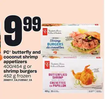 Loblaws Pc® butterfly and coconut shrimp, 400/454 g or shrimp burgers, 452 g offer