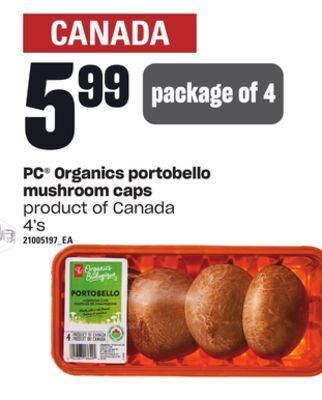Loblaws Pc® organics portobello mushroom caps, 4's offer