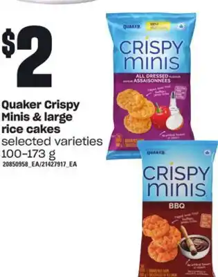 Loblaws Quaker crispy minis & large rice cakes, 100-173 g offer