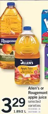 Fortinos Allen's rougemont apple juice, 1.89/2 l offer