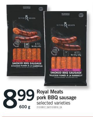 Fortinos Royal meats pork bbq sausage, 600 g offer