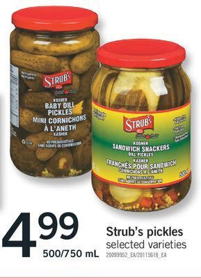 Fortinos Strub's pickles, 500/750 ml offer