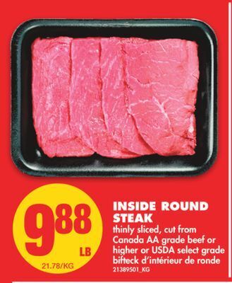 No Frills Inside round steak offer