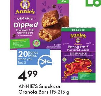 Sobeys Annie's snacks or granola bars - 20 air miles® bonus miles offer