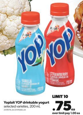 Real Canadian Superstore Yoplait yop drinkable yogurt, 200 ml offer
