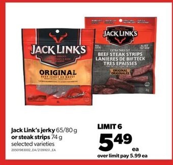 Real Canadian Superstore Jack link's jerky 65/80 g or steak strips 74 g offer