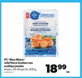 Real Canadian Superstore Pc® blue menu® wild nova scotian sea scallops jumbo, 20-40 per lb, 400 g offer