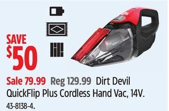 Canadian Tire Dirt devil quickflip plus cordless hand vac, 14v offer