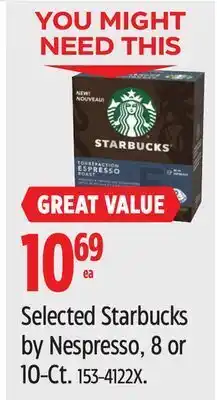 Canadian Tire Starbucks selected starbucks by nespresso, 8 or 10-ct offer