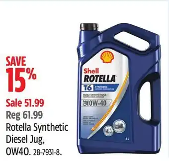 Canadian Tire Shell rotella synthetic diesel jug, 0w40 offer
